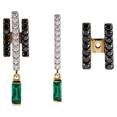 Pre-owned Kavant & Sharart Emerald, Diamond And Black Diamond Earrings In 18 Karat Gold By