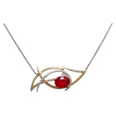 Pre-owned Kavant & Sharart Orange Sapphire With Diamond Hornbill Necklace In 18k Gold By