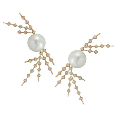 Pre-owned Kavant & Sharart Pearl With Diamond Earrings Set In 18 Karat Rose Gold By  In Red
