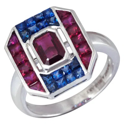 Pre-owned Kavant & Sharart Ruby With Blue Sapphire Ring In 18 Karat White Gold By