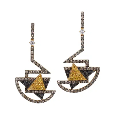 Pre-owned Kavant & Sharart Yellow Sapphire And Diamond Earring In 18k Yellow Gold By