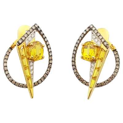 Pre-owned Kavant & Sharart Yellow Sapphire, Diamond, Brown Diamond Earrings In 18k Gold By
