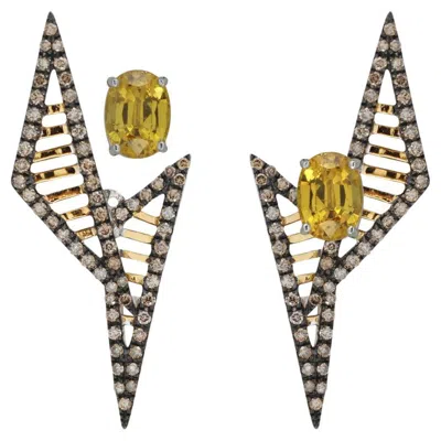Pre-owned Kavant & Sharart Yellow Sapphire With Brown Diamond Earrings Set In 18k Gold By