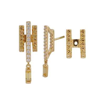 Pre-owned Kavant & Sharart Yellow Sapphire With Diamond Earrings Set In 18 Karat Gold By