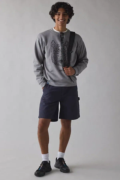 Kavu Core Graphic Crew Neck Sweatshirt In Grey Wolf, Men's At Urban Outfitters In Animal Print