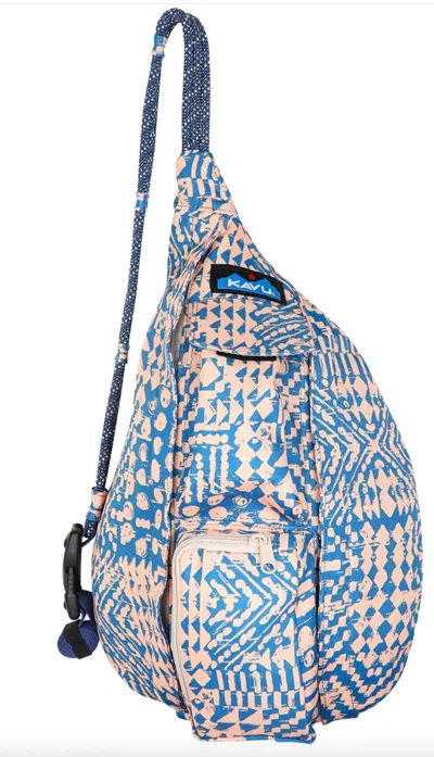 Kavu Mini Rope Sling Bag In Beach Motif In Blue