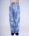 Kawakey Hand-painted Fluffy Denim Deconstructed Trousers In Dawn Blue In Multi