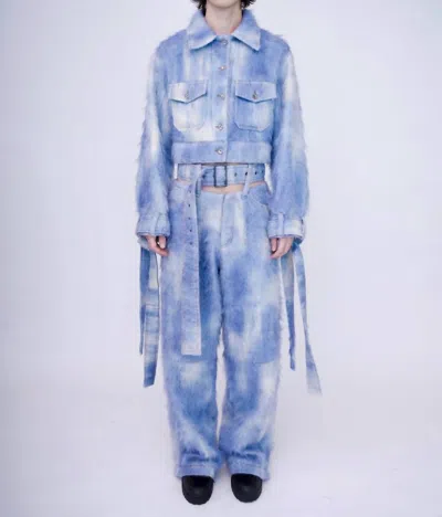 Kawakey Hand-painted Fluffy Denim Jacket In Dawn Blue In Multi