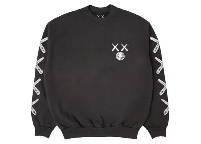 Pre-owned Kaws Men's  For Kid Cudi Moon Man Back Print Crewneck Sweatshirt In Vintage Black