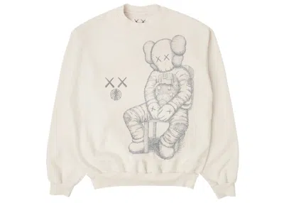 Pre-owned Kaws Men's  For Kid Cudi Moon Man Front Print Crewneck Sweatshirt In Vintage White