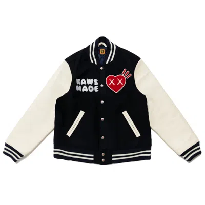 Pre-owned Kaws Men's  X Human Made Varsity Jacket In Navy Blue