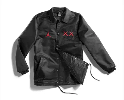 Pre-owned Kaws Men's  X Jordan Satin Coaches Jacket In Black