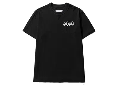 Pre-owned Kaws Men's  X Sacai Embroidery T-shirt In Black White