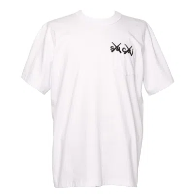 Pre-owned Kaws Men's  X Sacai Embroidery Tee Shirt In White X Black