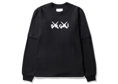 Pre-owned Kaws Men's  X Sacai Flock Print Long Sleeve T-shirt In Black