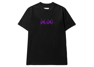 Pre-owned Kaws Men's  X Sacai Flock Print T-shirt In Black/purple