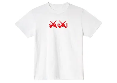 Pre-owned Kaws Men's  X Sacai Flock Print T-shirt In White/red