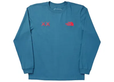 Pre-owned Kaws Men's  X The North Face Long Sleeve Tee Shirt In Mallard Blue