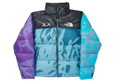 Pre-owned Kaws Men's  X The North Face Retro 1996 Jacket In Monterey Blue Nuptse Print