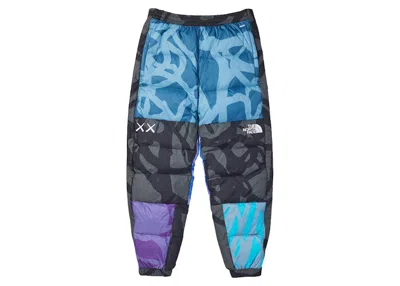 Pre-owned Kaws Men's  X The North Face Retro 1996 Nuptse Pants In Monterey Blue Nuptse Print