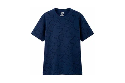 Pre-owned Kaws Men's  X Uniqlo All Over Holiday Print Tee Shirt (us Sizing) In Blue