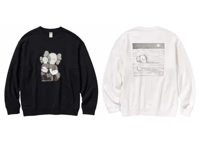 Pre-owned Kaws Men's  X Uniqlo Longsleeve Sweatshirt Set (asia Sizing) In Off White/black