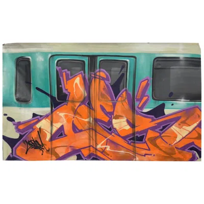 Pre-owned Kaws Original Ces Graffiti Legend Painted Canvas Paris Train 6x10' In Brown