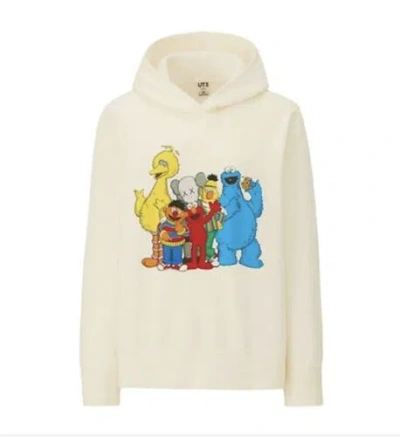 Pre-owned Kaws Uniqlo Sesame Street Hoodie Sweatshirt Asian Adult Size Xl In White