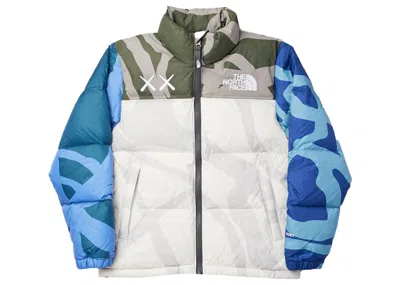Pre-owned Kaws X The North Face Youth Retro 1996 Nuptse Jacket In Kw Moonlight Ivory Nuptse Print