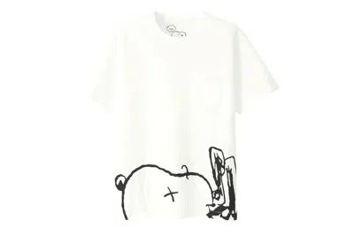 Pre-owned Kaws X Uniqlo X Peanuts Snoopy Face Pocket Tee Shirt Tee Shirt In White