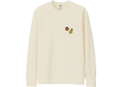 Pre-owned Kaws X Uniqlo X Sesame Street Bert & Ernie Heads Sweatshirt (japanese Sizing) In Natural