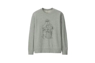 Pre-owned Kaws X Uniqlo X Sesame Street Companion Trash Can Outline Sweatshirt In Gray