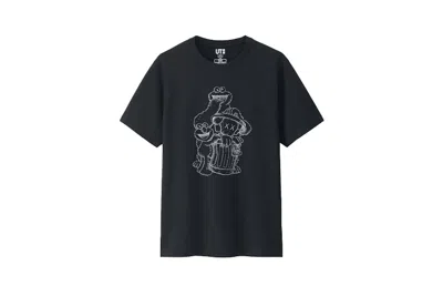 Pre-owned Kaws X Uniqlo X Sesame Street Companion Trash Can Outline Tee Shirt In Black