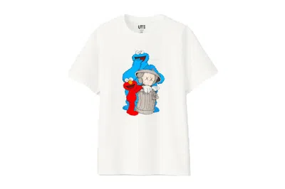 Pre-owned Kaws X Uniqlo X Sesame Street Companion Trash Can Tee Shirt In White