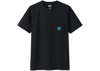 Pre-owned Kaws X Uniqlo X Sesame Street Cookie Monster Pocket Tee Shirt (japanese Sizing) In Black