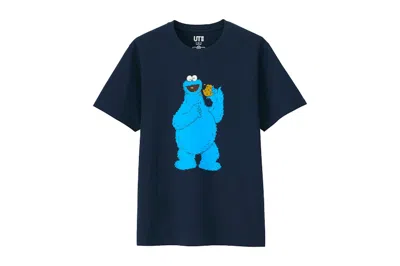 Pre-owned Kaws X Uniqlo X Sesame Street Cookie Monster Tee Shirt In Navy Blue