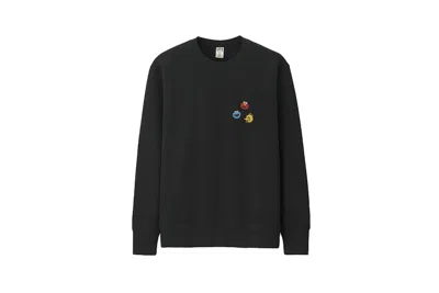 Pre-owned Kaws X Uniqlo X Sesame Street Elmo Cookie Monster Big Bird Heads Sweatshirt In Black