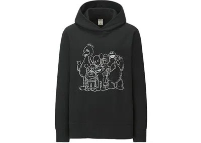 Pre-owned Kaws X Uniqlo X Sesame Street Group #2 Outline Hoodie (japanese Womens Sizing) In Black