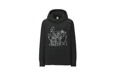 Pre-owned Kaws X Uniqlo X Sesame Street Group #2 Outline Hoodie (us Womens Sizing) In Black
