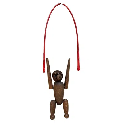 Pre-owned Kay Bojesen 1960s Jointed Wood Monkey On Exercise Rope Style Bojesen Denmark In Brown