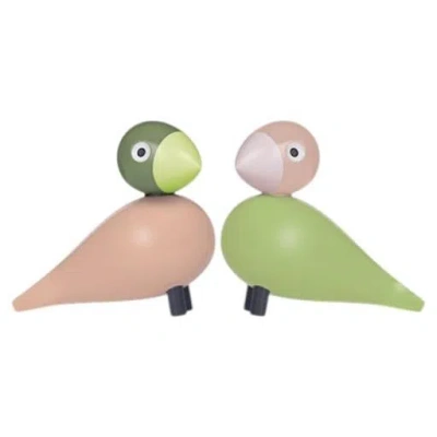 Pre-owned Kay Bojesen Light Green Lovebirds In Fsc Beechwood, Scandinavian Style