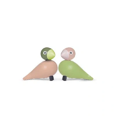 Kay Bojesen Lovebirds - H3.5" Light Green/rose, 1 Set In Light Green,rose
