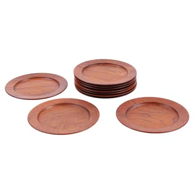 Pre-owned Kay Bojesen Set Of 10  Solid Teak Plates, Denmark, 1950s In Brown