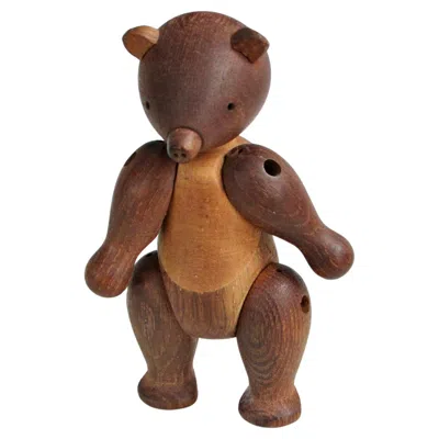 Pre-owned Kay Bojesen Small Articulated Teak Bear Stamped Kay Bojeson In Brown
