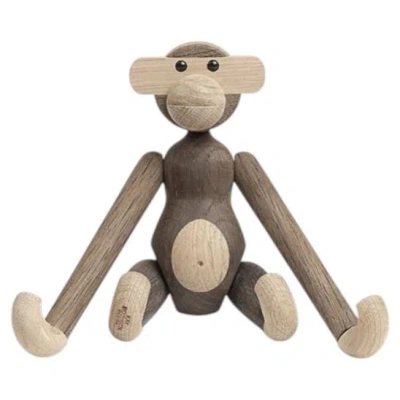 Pre-owned Kay Bojesen Small Monkey Sculpture, Smoked Oak & Natural Wood, Vietnam In Brown