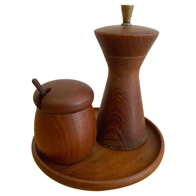 Pre-owned Kay Bojesen Teak Condiment Set, Scandinavian Modern, Denmark, 1962 In Brown