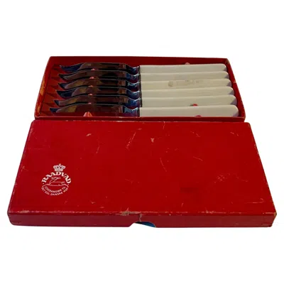 Pre-owned Kay Bojesen Vintage Danish Fish Knives For Usc Copenhagen, 1950s In Red