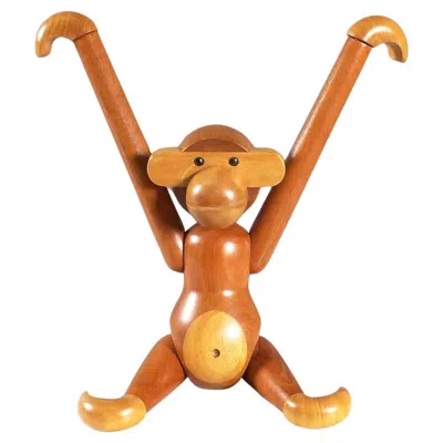 Pre-owned Kay Bojesen , Vintage Early Large Monkey, Teak And Limba Wood, Stamped, 1950s In Brown