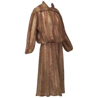 Pre-owned Kay Cosserat Bohème Rust Mohair Sweater Dress Popover And Midi Skirt Set - M, 1970s In Brown