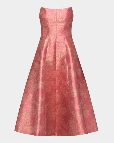 Kay Unger Quincy Tea-length Strapless Metallic Jacquard Dress
